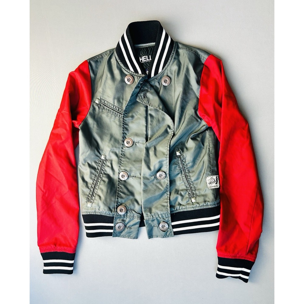 Hellz‎ Bellz Women's XS/XXS Red & Grey Studded Button Up Jacket